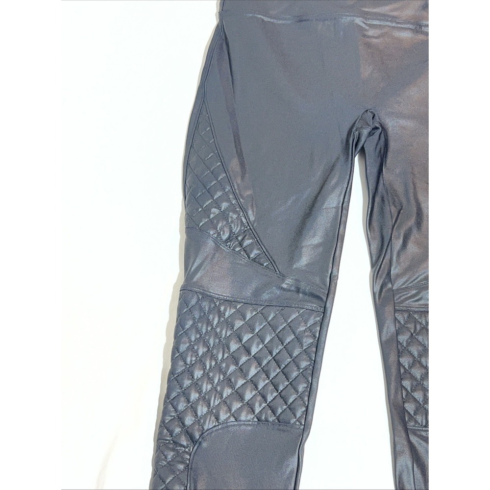 SPANX Quilted Faux Leather Leggings Black Size L Moto High Rise Tummy Control - Picture 2 of 9